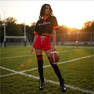 Fantasy Footballer Costume Set W/ “Go Slashers!” Crop Top & Lace-Up Shorts – NWT